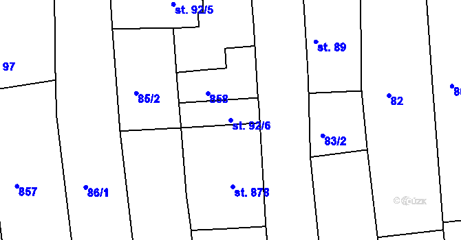 Parcela st. 92/6 v KÚ Dyjákovice, Katastrální mapa