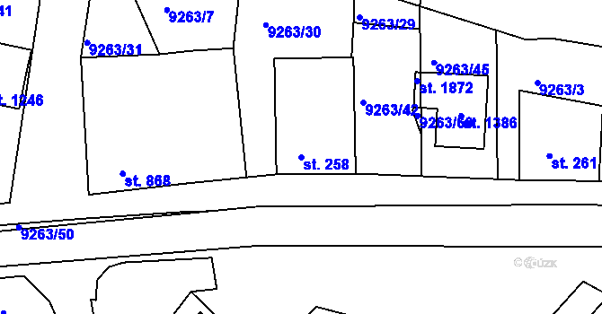 Parcela st. 258 v KÚ Dyjákovice, Katastrální mapa