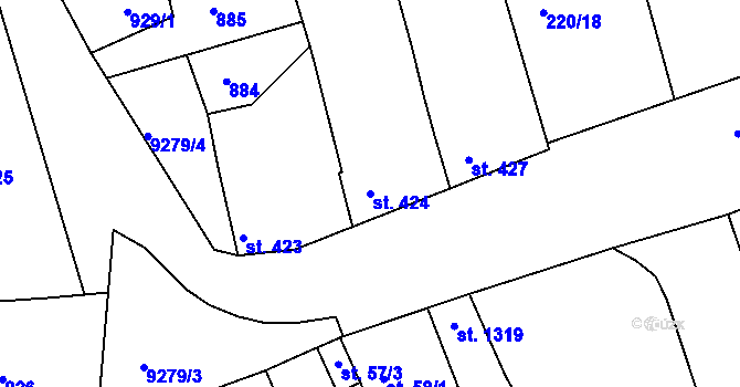 Parcela st. 424 v KÚ Dyjákovice, Katastrální mapa