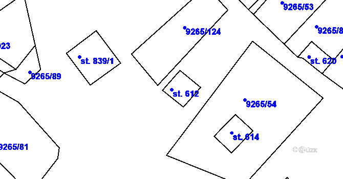 Parcela st. 612 v KÚ Dyjákovice, Katastrální mapa