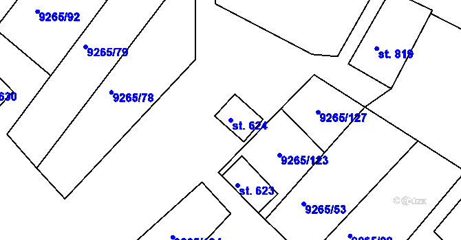 Parcela st. 624 v KÚ Dyjákovice, Katastrální mapa