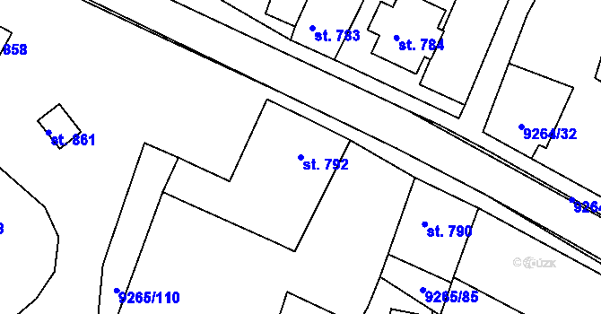 Parcela st. 792 v KÚ Dyjákovice, Katastrální mapa