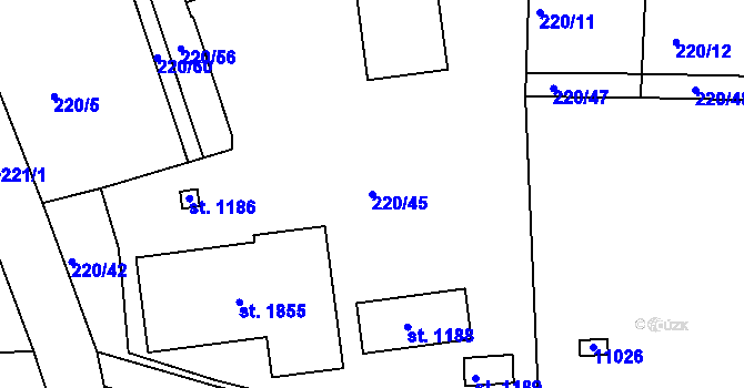 Parcela st. 220/45 v KÚ Dyjákovice, Katastrální mapa