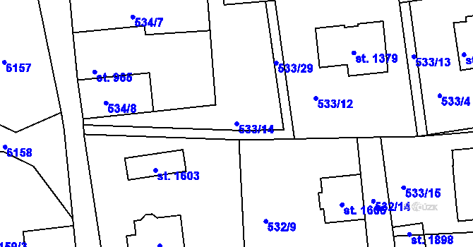 Parcela st. 533/14 v KÚ Dyjákovice, Katastrální mapa