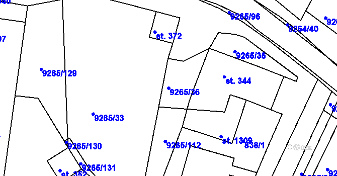 Parcela st. 9265/36 v KÚ Dyjákovice, Katastrální mapa