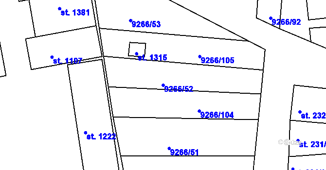 Parcela st. 9266/52 v KÚ Dyjákovice, Katastrální mapa