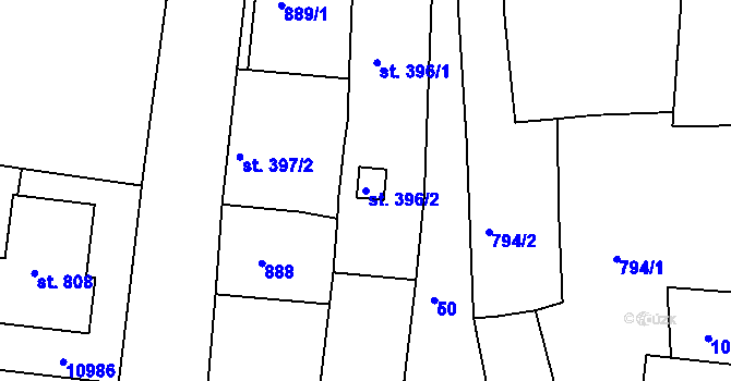 Parcela st. 396/2 v KÚ Dyjákovice, Katastrální mapa