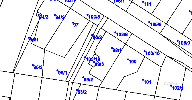 Parcela st. 98/2 v KÚ Velký Karlov, Katastrální mapa