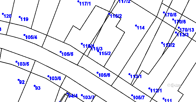 Parcela st. 115/2 v KÚ Velký Karlov, Katastrální mapa