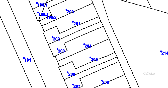 Parcela st. 204 v KÚ Velký Karlov, Katastrální mapa