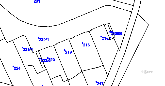 Parcela st. 216 v KÚ Velký Karlov, Katastrální mapa