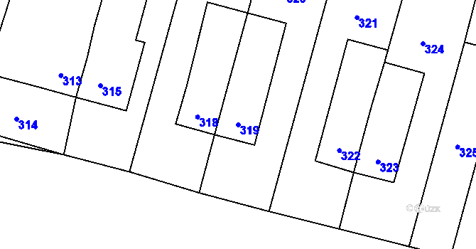 Parcela st. 319 v KÚ Velký Karlov, Katastrální mapa