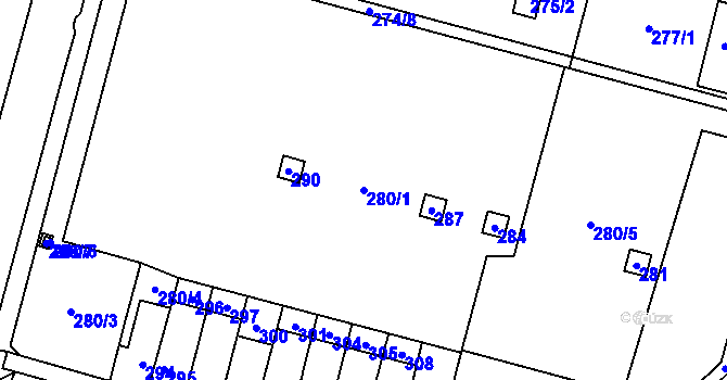Parcela st. 280/1 v KÚ Velký Karlov, Katastrální mapa