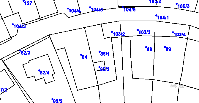 Parcela st. 85/1 v KÚ Velký Karlov, Katastrální mapa