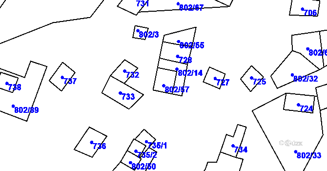 Parcela st. 802/57 v KÚ Dyjákovičky, Katastrální mapa