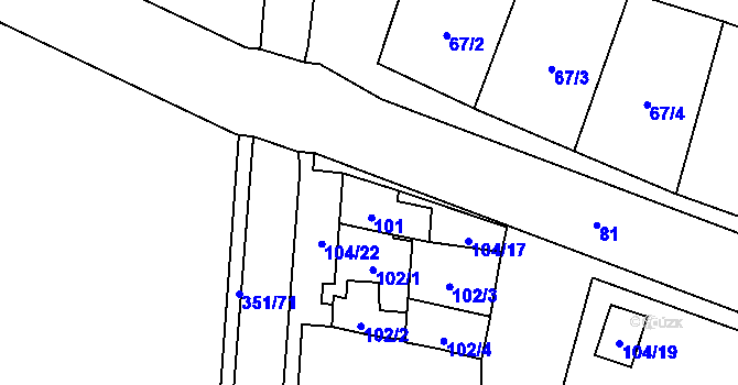 Parcela st. 101 v KÚ Dyjákovičky, Katastrální mapa
