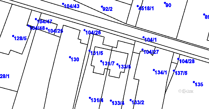 Parcela st. 131 v KÚ Dyjákovičky, Katastrální mapa