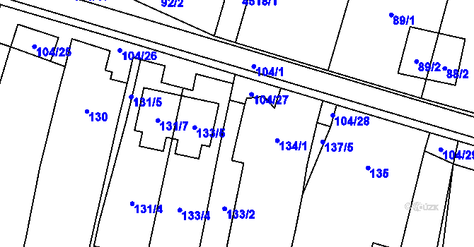 Parcela st. 133/2 v KÚ Dyjákovičky, Katastrální mapa