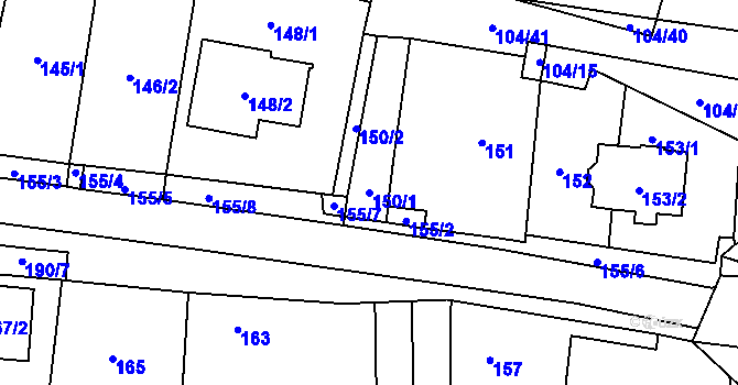 Parcela st. 150/1 v KÚ Dyjákovičky, Katastrální mapa