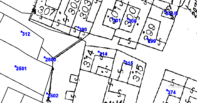 Parcela st. 314 v KÚ Dyjákovičky, Katastrální mapa