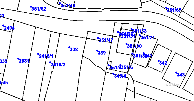 Parcela st. 339 v KÚ Dyjákovičky, Katastrální mapa