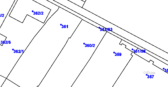 Parcela st. 360/2 v KÚ Dyjákovičky, Katastrální mapa