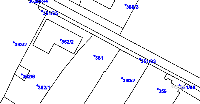Parcela st. 361 v KÚ Dyjákovičky, Katastrální mapa