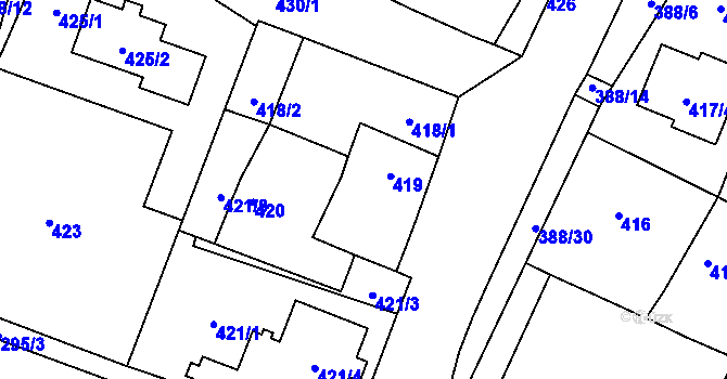 Parcela st. 419 v KÚ Dyjákovičky, Katastrální mapa