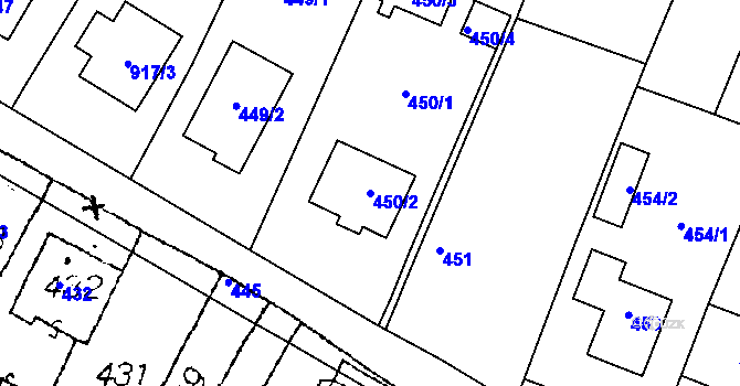 Parcela st. 450/2 v KÚ Dyjákovičky, Katastrální mapa