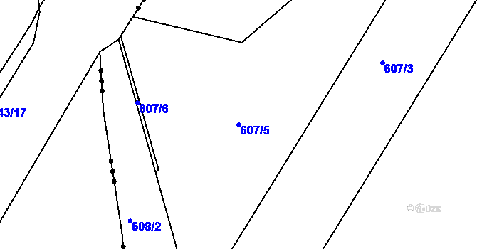 Parcela st. 607/5 v KÚ Dyjákovičky, Katastrální mapa