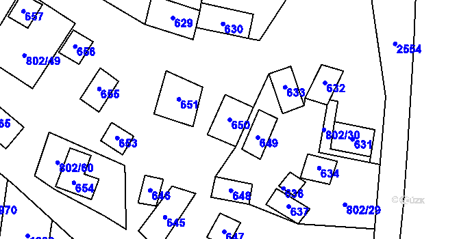 Parcela st. 650 v KÚ Dyjákovičky, Katastrální mapa