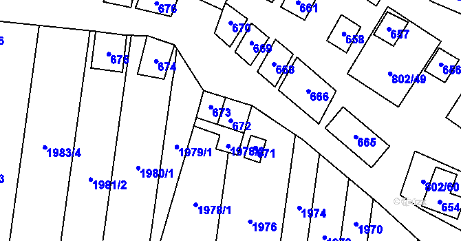 Parcela st. 672 v KÚ Dyjákovičky, Katastrální mapa