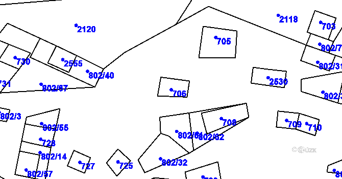 Parcela st. 706 v KÚ Dyjákovičky, Katastrální mapa