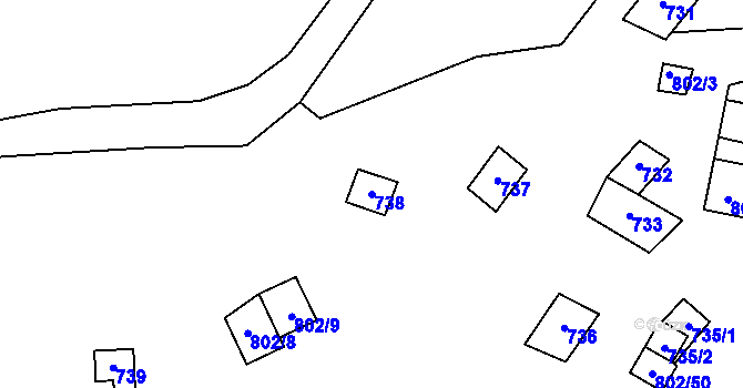 Parcela st. 738 v KÚ Dyjákovičky, Katastrální mapa