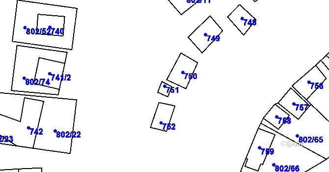 Parcela st. 751 v KÚ Dyjákovičky, Katastrální mapa