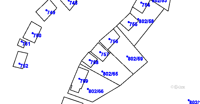 Parcela st. 757 v KÚ Dyjákovičky, Katastrální mapa