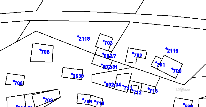 Parcela st. 802/7 v KÚ Dyjákovičky, Katastrální mapa