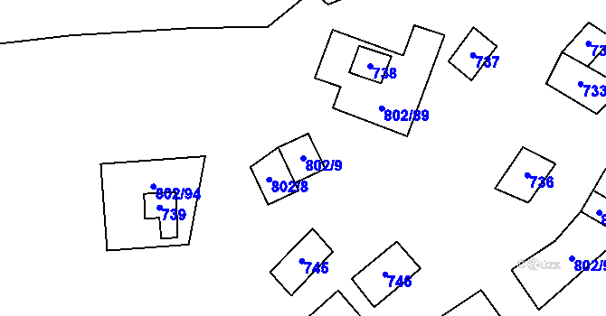 Parcela st. 802/9 v KÚ Dyjákovičky, Katastrální mapa