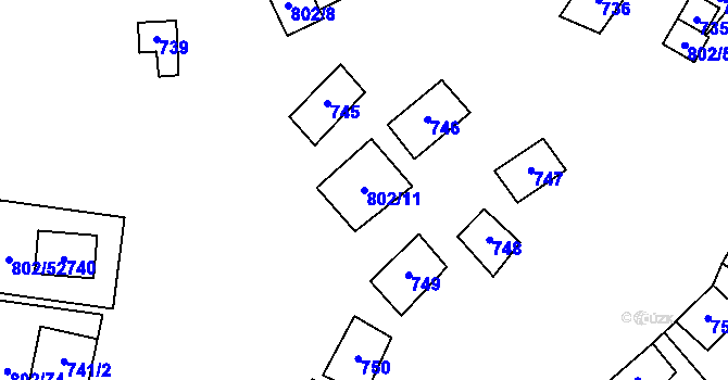 Parcela st. 802/11 v KÚ Dyjákovičky, Katastrální mapa