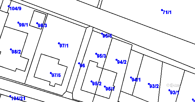 Parcela st. 95/3 v KÚ Dyjákovičky, Katastrální mapa