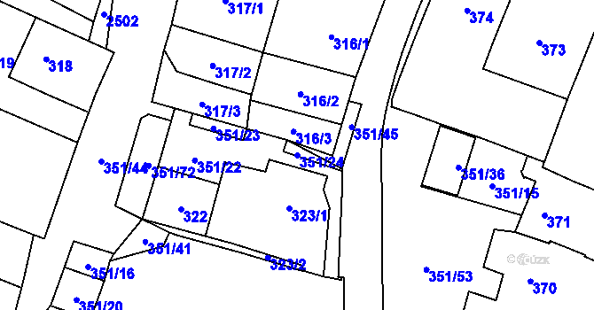 Parcela st. 351/24 v KÚ Dyjákovičky, Katastrální mapa