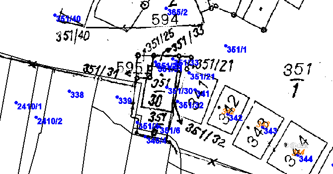 Parcela st. 351/30 v KÚ Dyjákovičky, Katastrální mapa