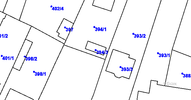 Parcela st. 394/3 v KÚ Dyjákovičky, Katastrální mapa