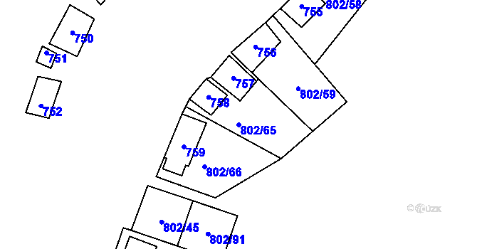 Parcela st. 802/65 v KÚ Dyjákovičky, Katastrální mapa