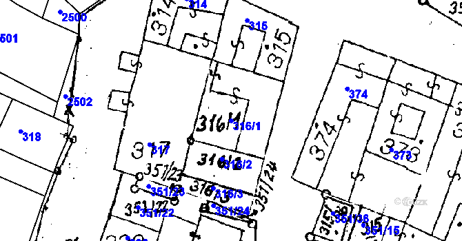 Parcela st. 316/1 v KÚ Dyjákovičky, Katastrální mapa