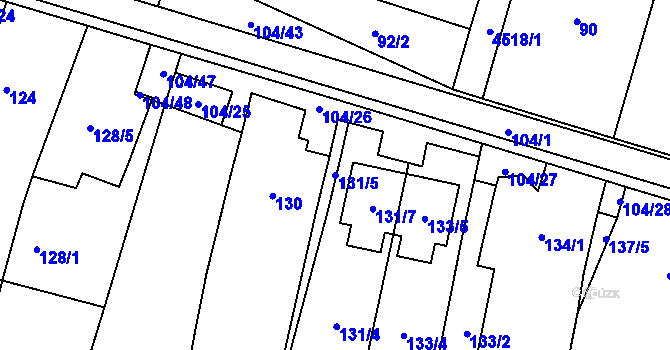 Parcela st. 131/5 v KÚ Dyjákovičky, Katastrální mapa
