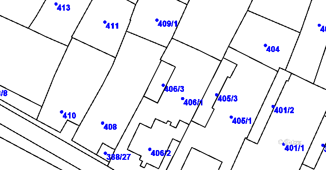 Parcela st. 406/3 v KÚ Dyjákovičky, Katastrální mapa