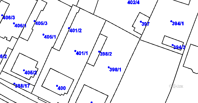 Parcela st. 398/2 v KÚ Dyjákovičky, Katastrální mapa