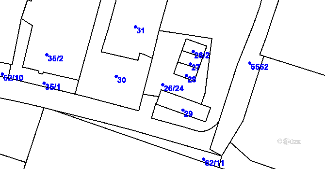 Parcela st. 26/24 v KÚ Dyjákovičky, Katastrální mapa