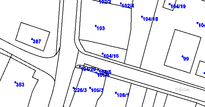Parcela st. 104/16 v KÚ Dyjákovičky, Katastrální mapa